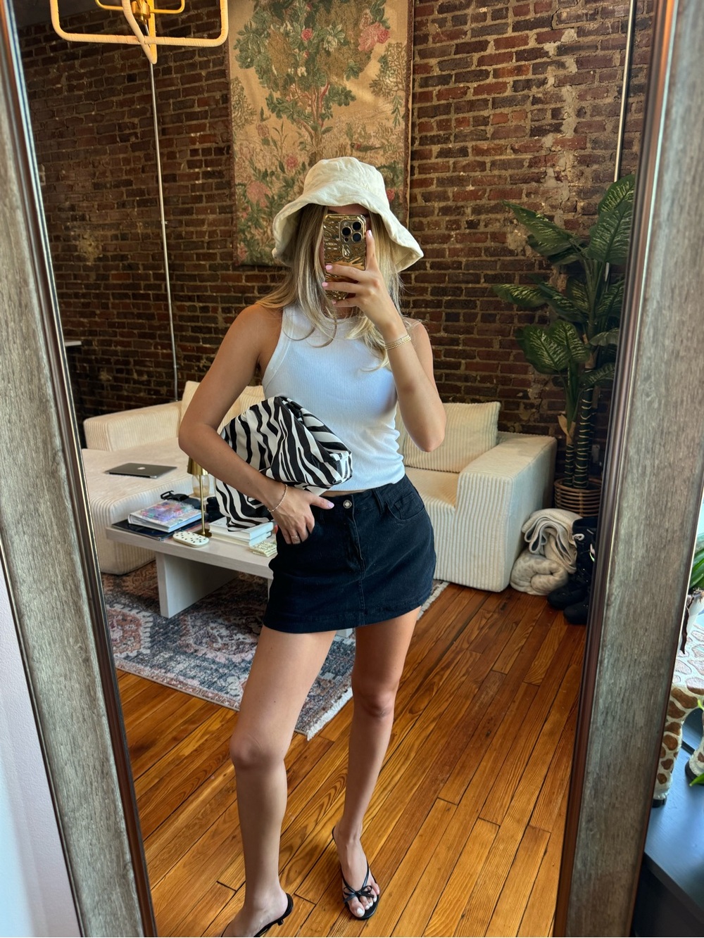 Black denim mini Skort